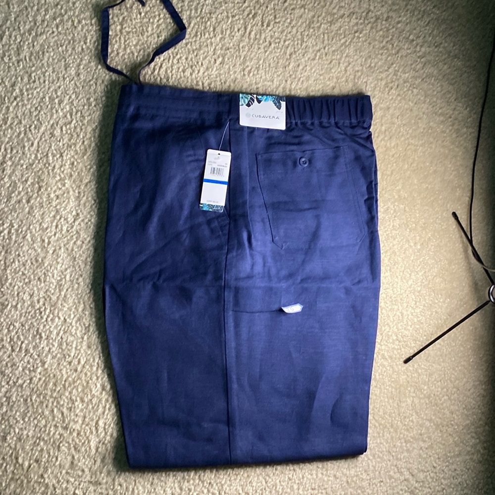 New Cubavera Men Linen-Blend Pants, Drawstring,Blue, Brown g And Tall MSRP $80